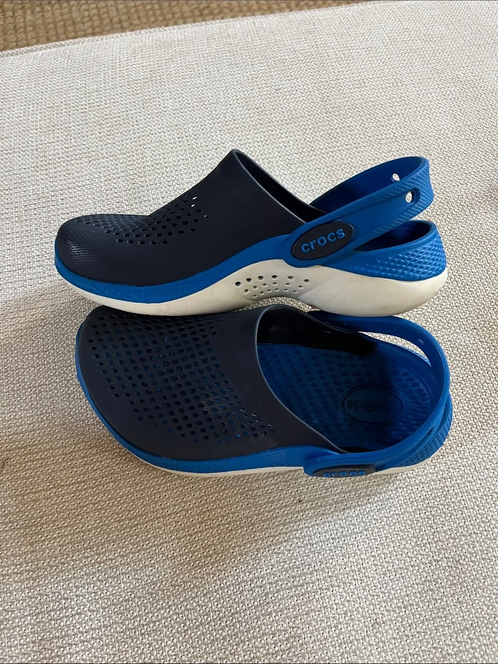 3/$15 CROCS Boy,s Navy and Bright Blue Slip-On Clog with Heel Strap